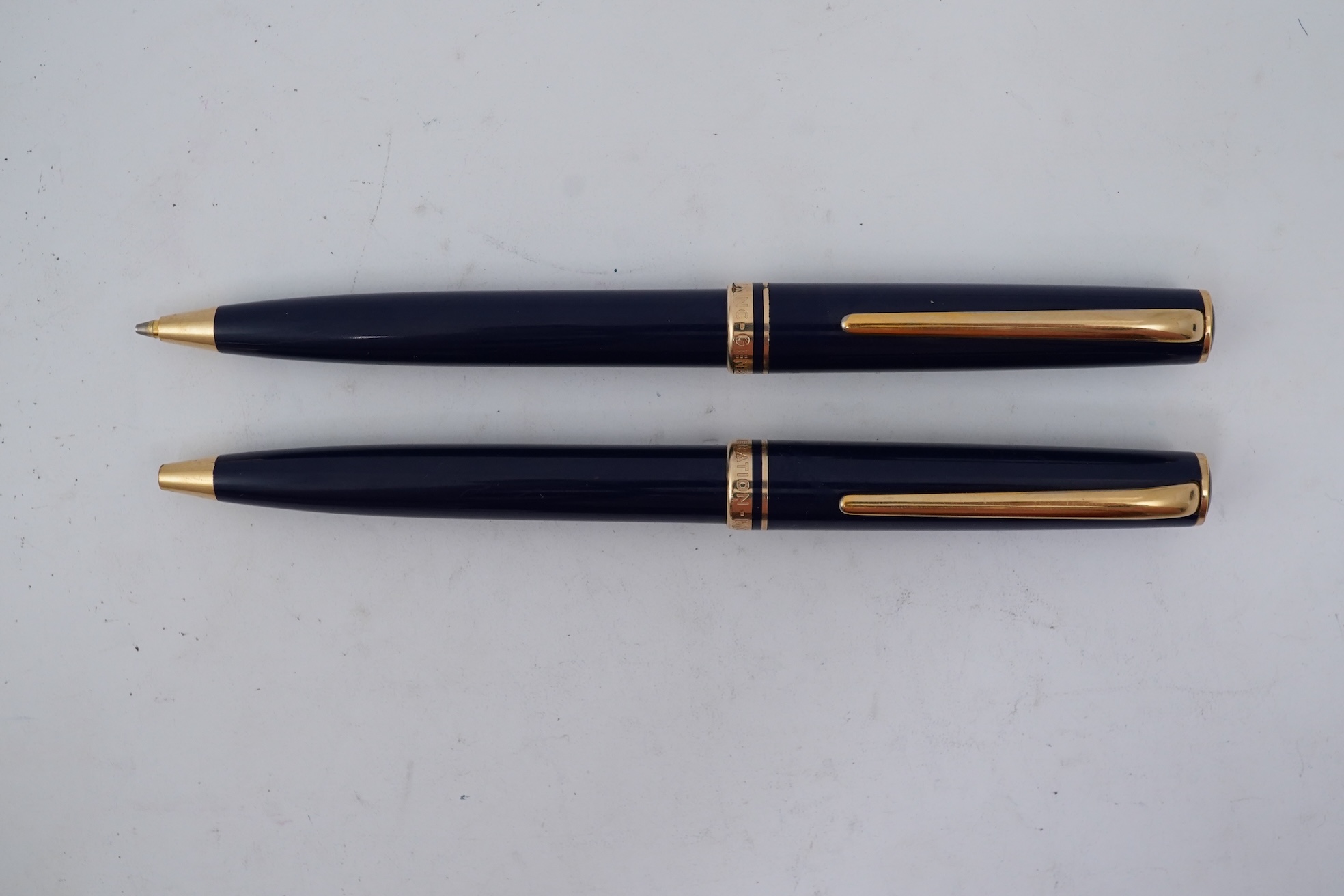 A Montblanc Generation ballpoint pen and propelling pencil set in blue with gold trims